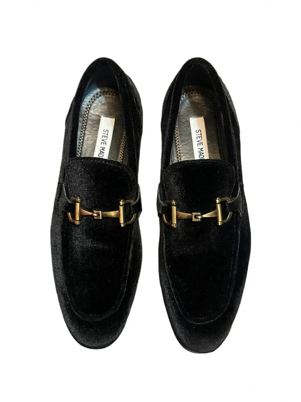 Steve Madden Black Velvet Loafers with Gold Horsebit